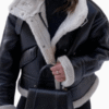 Women’s Bella A-2 Faux Shearling Black Bomber Leather Jacket