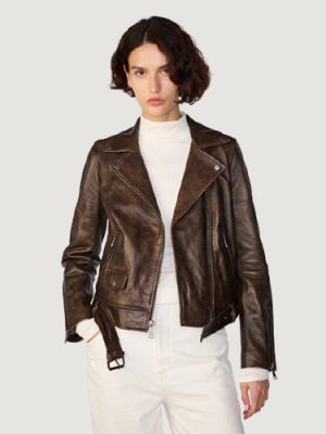 Women’s Bryn Distressed Brown Moto Jacket