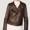 Women’s Bryn Distressed Brown Moto Jacket - Image 2