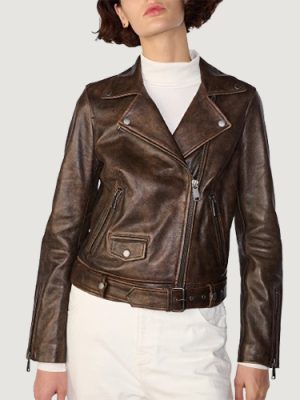 Women’s Bryn Distressed Brown Moto Jacket