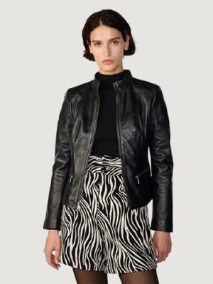 Women’s Caitlin Scuba Black Leather Jacket