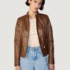 Women’s Caitlin Scuba Brown Leather Jacket