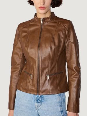 Women’s Caitlin Scuba Brown Leather Jacket
