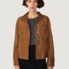 Women’s Chloe Leather Brown Trucker Jacket