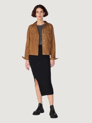 Women’s Chloe Leather Brown Trucker Jacket