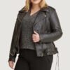 Women’s Cleo Plus Size Asymmetrical Performance Black Moto Rider Jacket - Image 2