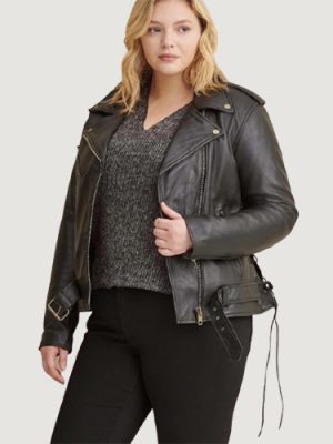 Women’s Cleo Plus Size Asymmetrical Performance Black Moto Rider Jacket