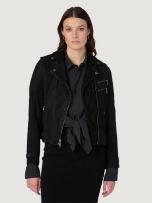 Women’s Danielle Quilted Shoulder Black Moto Jacket