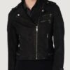 Women’s Danielle Quilted Shoulder Black Moto Jacket - Image 2