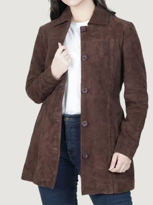 Women’s Dark Brown Suede Button Down Coat