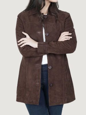 Women’s Dark Brown Suede Button Down Coat