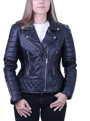 Women’s Ebony Quilted Black Biker Leather Jacket