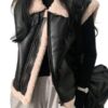 Women’s Elegancia Black Leather Vest With Sherpa - Image 2