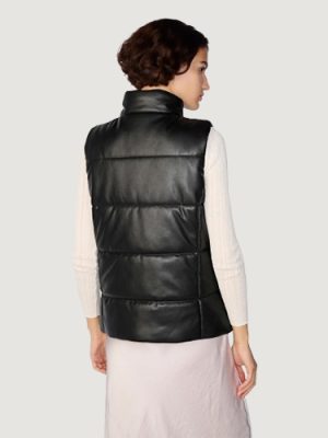 Women’s Faux Leather Black Puffer Vest