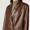 Women’s Faux Leather Brown Blazer - Image 2