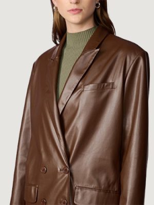 Women’s Faux Leather Brown Blazer
