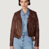 Women’s Faux Leather Brown Moto Jacket