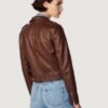 Women’s Faux Leather Brown Moto Jacket - Image 2