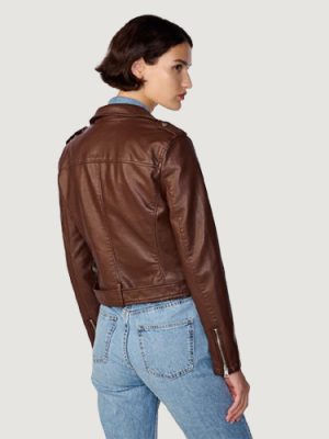 Women’s Faux Leather Brown Moto Jacket