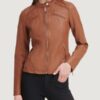 Women’s Faux Leather Brown Scuba Jacket - Image 2