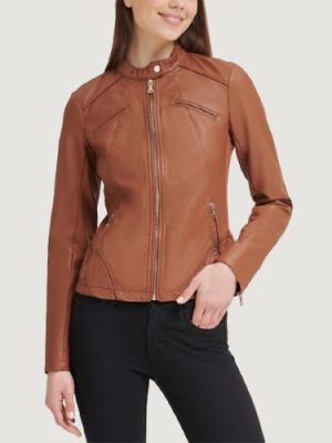 Women’s Faux Leather Brown Scuba Jacket