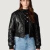 Women’s Faux Leather Quilted Cropped Black Jacket