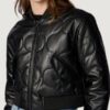 Women’s Faux Leather Quilted Cropped Black Jacket - Image 2