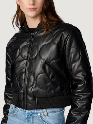 Women’s Faux Leather Quilted Cropped Black Jacket