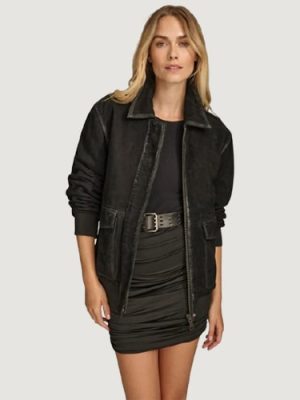 Women’s Flora Oversized Black Bomber Jacket