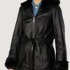 Women’s Genevieve Belted Black Leather Jacket - Image 2