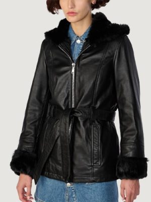 Women’s Genevieve Belted Black Leather Jacket