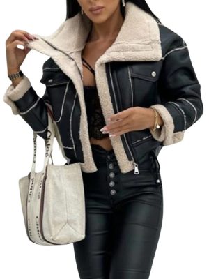 Women’s Isabella Black Faux Shearling Leather Jacket