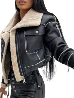 Women’s Isabella Black Faux Shearling Leather Jacket