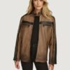 Women’s Jade Color Block Racer Brown Jacket - Image 2