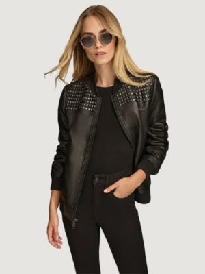 Women’s Jayda Studded Black Bomber Jacket