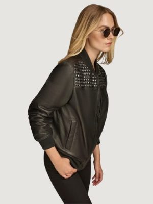 Women’s Jayda Studded Black Bomber Jacket