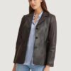 Women’s Notch Collar Black Leather Jacket