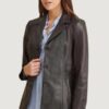 Women’s Notch Collar Black Leather Jacket - Image 2