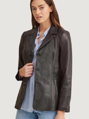 Women’s Notch Collar Black Leather Jacket