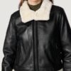 Women’s Jodi Leather Black Shearling Jacket - Image 2