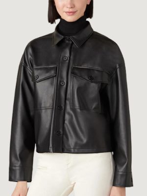 Women’s Kathy Faux Leather Black Button Up Shirt