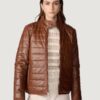 Women’s Katrina Leather Packable Brown Puffer Jacket