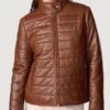 Women’s Katrina Leather Packable Brown Puffer Jacket - Image 2