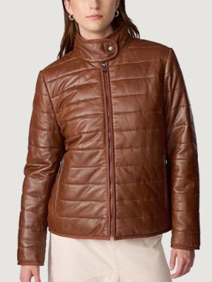 Women’s Katrina Leather Packable Brown Puffer Jacket