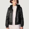Women’s Kaylee Hooded Black Leather Jacket