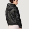 Women’s Kaylee Hooded Black Leather Jacket - Image 2