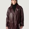 Women’s Kim Oversized Brown Leather Moto Jacket