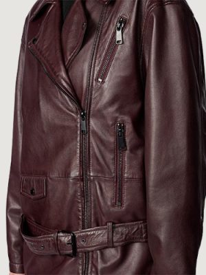 Women’s Kim Oversized Brown Leather Moto Jacket
