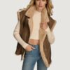 Women’s Kinsley Faux Shearling Brown Moto Vest - Image 2