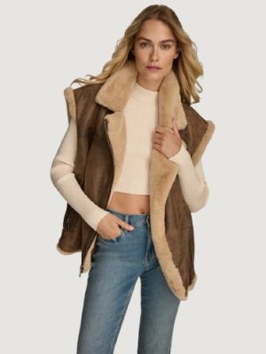 Women’s Kinsley Faux Shearling Brown Moto Vest